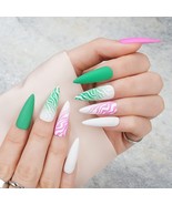 Extra Long Press on Nails XXL Barbie Pink and Green, Fashion Fake Nails ... - $17.64 CAD