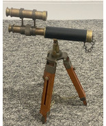 Brass Nautical Double Barrel Leather Imperial Telescope With Wooden Trip... - £39.56 GBP