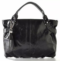 Brand NEW Buxton Black 100% Genuine Leather Shopper Tote Bag, w Tassel (17x13x5) - £89.79 GBP