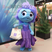 Lavender Betta Fish mascot costume character dressed with a Evening Gown and Tot - £972.27 GBP