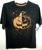 Boy&#39;s Halloween Black Jack O Lantern Pumpkin Short Sleeve T-Shirt XL 14-16 - £7.03 GBP
