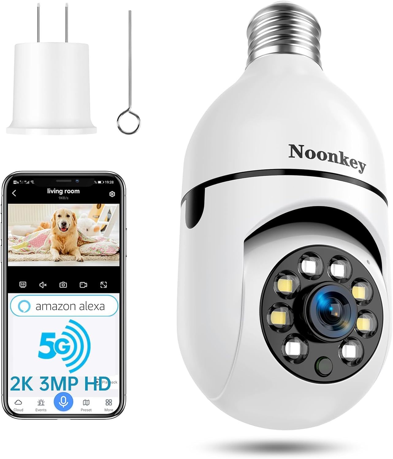 2K/3Mp Light Bulb Security Camera, 5G&amp; 2.4Ghz Wifi Alexa E27 360°, Way T... - $30.96