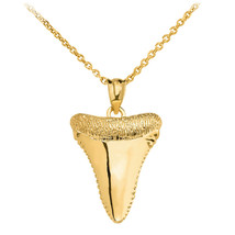 10k Solid Yellow Gold Polished Shark Tooth Pendant Necklace 16&quot; 18&quot; 20&quot; 22&quot; - £143.80 GBP+