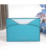 Tory Burch Soft Turquoise Pebbled Leather Romy Logo Card Case Mini Walle... - $118.31