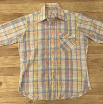 Vintage LEVI&#39;S Pastel Plaid Short Sleeve Shirt Mens Large Single Stitch - £38.60 GBP
