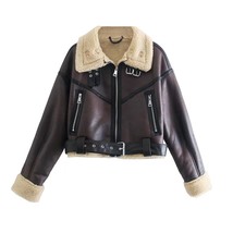 Woman&#39;s Fashion Thick Warm Faux Shearling Jacket Coat Vintage Long Sleeve Belt H - £72.40 GBP