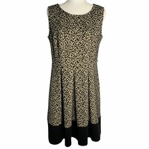 Dana Buchman Animal Print Swing Dress 12 Black Stretch Knit Textured Zip  - £29.13 GBP