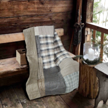 Cozy Donna Sharp Smoky Square Quilted Cotton Throw Patchwork Plaid Lodge Grey - £73.61 GBP