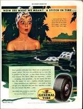 1942 General Tire girl in water Polka Dots Color Print Ad e9 - $24.11