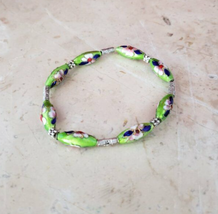 Vintage Green Stretch Bracelet Ornate Beads - £10.34 GBP