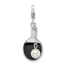 Sterlingsilver Enamel Simulated Pearl Paddle Lobster Clasp Charm 24mm x 12mm - £28.93 GBP
