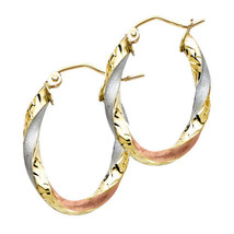 Precious Stars 14k Tri-tone Gold 3mm Curled Elongated Hoop Earrings - £139.71 GBP