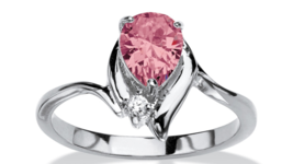 Womens Silver Pear Shaped Pink Tourmaline Crystal Accent Ring Size 5,6,7,8,9,10 - £63.92 GBP