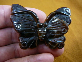 (Y-BUT-703) BUTTERFLY gem BROWN stone figurine gemstone carving love but... - $17.53