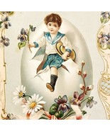 C1890s Victorian Trade Card XL Embossed Boy From An Egg Floral Lithograp... - $734.82 MXN