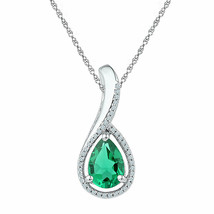 Sterling Silver Womens Pear Lab-Created Emerald Teardrop Pendant 2 Cttw - £117.34 GBP