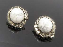 NAVAJO 925 Sterling Silver - Vintage Howlite Non Pierce Earrings - EG6471 - £58.76 GBP