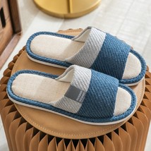 Ladies Color Match Linen Fabric Soft Home Slippers Spring Autumn Open Toe Slides - £15.56 GBP