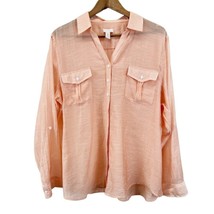 Chicos 3 US XL Peach Button Front Top Blouse Roll Tab Sleeves Spring Coastal - £19.25 GBP