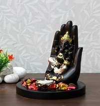 Lord Ganesha Golden Palm Handcrafted with Wooden Base Fragrance Petals Tealight  - £29.78 GBP