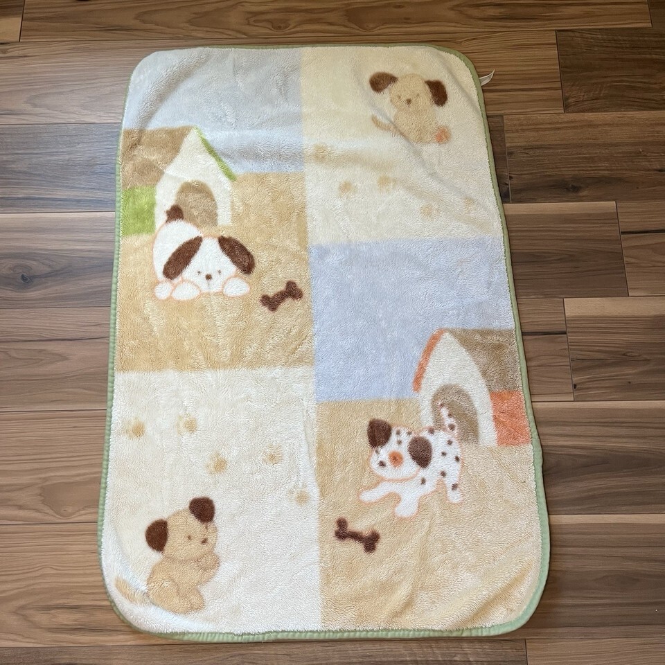 Plush Fleece Toddler Baby Blanket With Four Puppies On It - $42.74