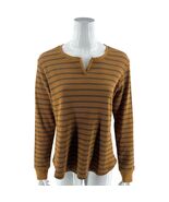 Columbia Orange Waffle Knit Thermal Top Size XL Striped Split Neck Tee S... - $363.21 MXN
