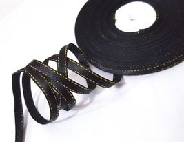 1/4&quot; / 7mm - 32 yds / 29 mts Black Satin Ribbon with Metallic Gold Stitched S64 - £3.92 GBP