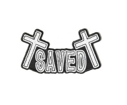 SAVED with Crosses 3-1/2&quot; x 2&quot; iron on patch (4095) Christian Biker Vest (H38) - £4.61 GBP