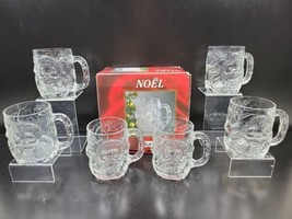 6 Luminarc Noel Mugs Set Santa Claus Emboss Etch Christmas Holiday Glass USA Lot - £54.81 GBP