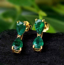 3Ct Pear Cut CZ Green Emerald Drop/Dangle Earrings 14K Yellow Gold Plated Silver - £83.92 GBP