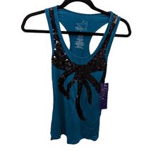 Miley Cyrus Max Azria Teal Blue Black Sequin Scoop Neck Racerback Tank T... - $29.99