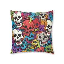 Psychedelic Rainbow Skull Head Pattern, Vibrant Colors - Tufted Floor Pillow, Sq - $110.00+