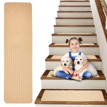 Beige Carpet Stair Treads 8x30 Adhesive Set of 15 Non Slip Washable - £24.26 GBP