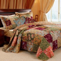 Full / Queen size 100% Cotton Patchwork Quilt Set with Floral Paisley Pattern - £185.76 GBP