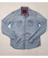 American Eagle Womens Size S Pearl Snap Denim Shirt  Distressed Blue Lig... - £13.20 GBP