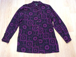 Blouse August Silk Size M 100% Silk Black Pattern - £12.00 GBP