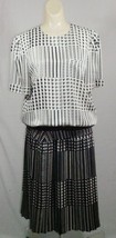Vtg KASPER ALS Short Sleeve Blouse Midi Pleated Skirt Set Combo 12 Black White - £31.96 GBP