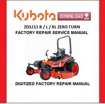 KUBOTA ZD1211 ZD1211L ZD1211R ZD1211RL Zero Turn Mowers Workshop Service... - $20.00