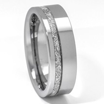 Meteorite Ring 8mm Tungsten Carbide Comfort Fit Mens Wedding Band Thin Line - £30.81 GBP