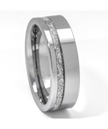 Meteorite Ring 8mm Tungsten Carbide Comfort Fit Mens Wedding Band Thin Line - £30.49 GBP