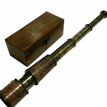 Télescope Nautique Maritime En Laiton Et Cuir Revêtu Avec Boîte En Bois - $44.46