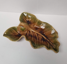 Haeger Pottery Leaf Dish Textured Green Brown Large Ceramic Trinket Catchall 15&quot; - £16.78 GBP