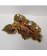 Haeger Pottery Leaf Dish Textured Green Brown Large Ceramic Trinket Catc... - £16.76 GBP