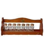 Colonial Wooden Spice Rack Shelf 7 Glass Jars Brass American Eagle Stars... - £43.00 GBP