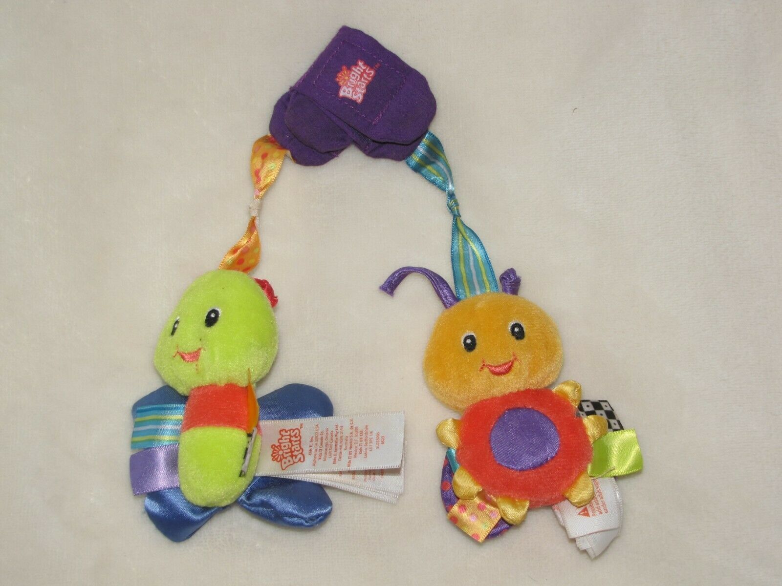 Bright Starts Butterfly Bug Insect Clip On Take Along Crinkle Rattle Squeak Toys - £17.89 GBP