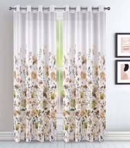 Coralina Flowers Yellow Sheer Grommet Decorative Windows Curtains Panels 2 Pcs - £39.68 GBP