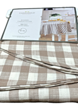 Threshold Checked Tablecloth 70&quot; Round Beige Ivory 100% Cotton Farmhouse - £15.03 GBP