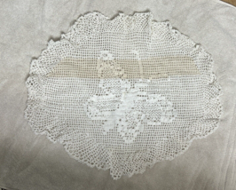 Vintage Hand Crocheted Doilie 22x19.5 Round White Ivory Butterfly Design... - $23.71