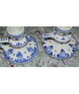 Vintage Pair Delft candlestick holders, Dutch blue &amp; white,signed, hand ... - $38.00