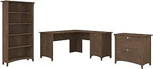 Bush Furniture Salinas 60W L Shaped Desk With Lateral File Cabinet And 5... - $1,239.99